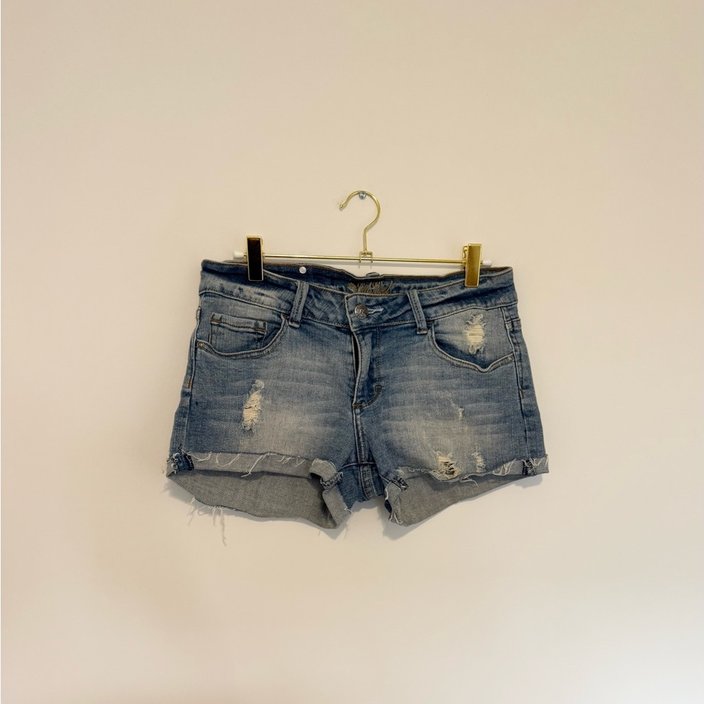 Red Rivet Blue Jean Shorts Distressed Cut-Off